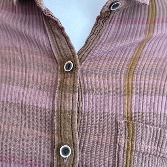 prAna Pink Red Purple Textured Plaid Long Sleeve Button Front Size M Faded - Picture 12 of 15